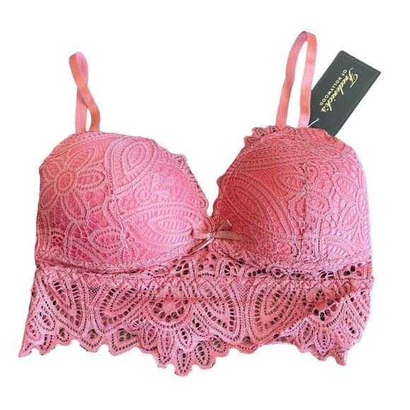 Fredericks Hollywood Lace Bralette Small Pink Finley Wireless Scallop Padded NWT - Picture 2 of 9